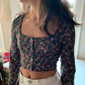Zara crop top long sleeve corset bolero style small floral print women’s top